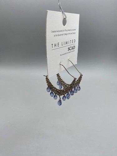 SCAD The Limited Chandelier Pierced Earrings Faux Amethyst Teardrops Silver Tone - Picture 6 of 9