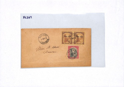 BAHAMAS KGV Cover *WAR TAX* 3d Pair WW1 1918 Nassau CDS {samwells-covers}XC247 - Picture 7 of 8