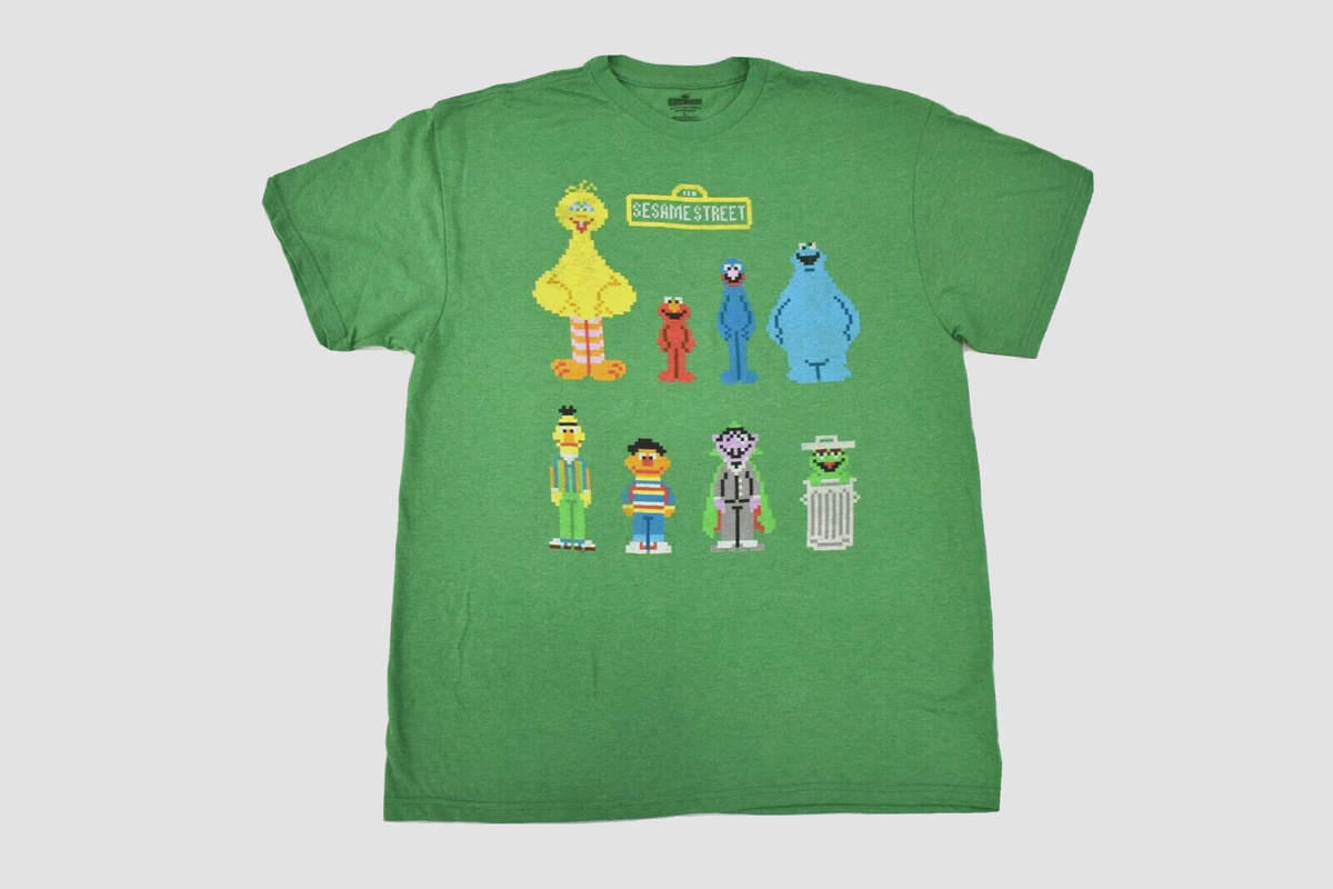 Sesame Street Mens 8-Bit Pixel Graphic Big Bird, Elmo, Grover