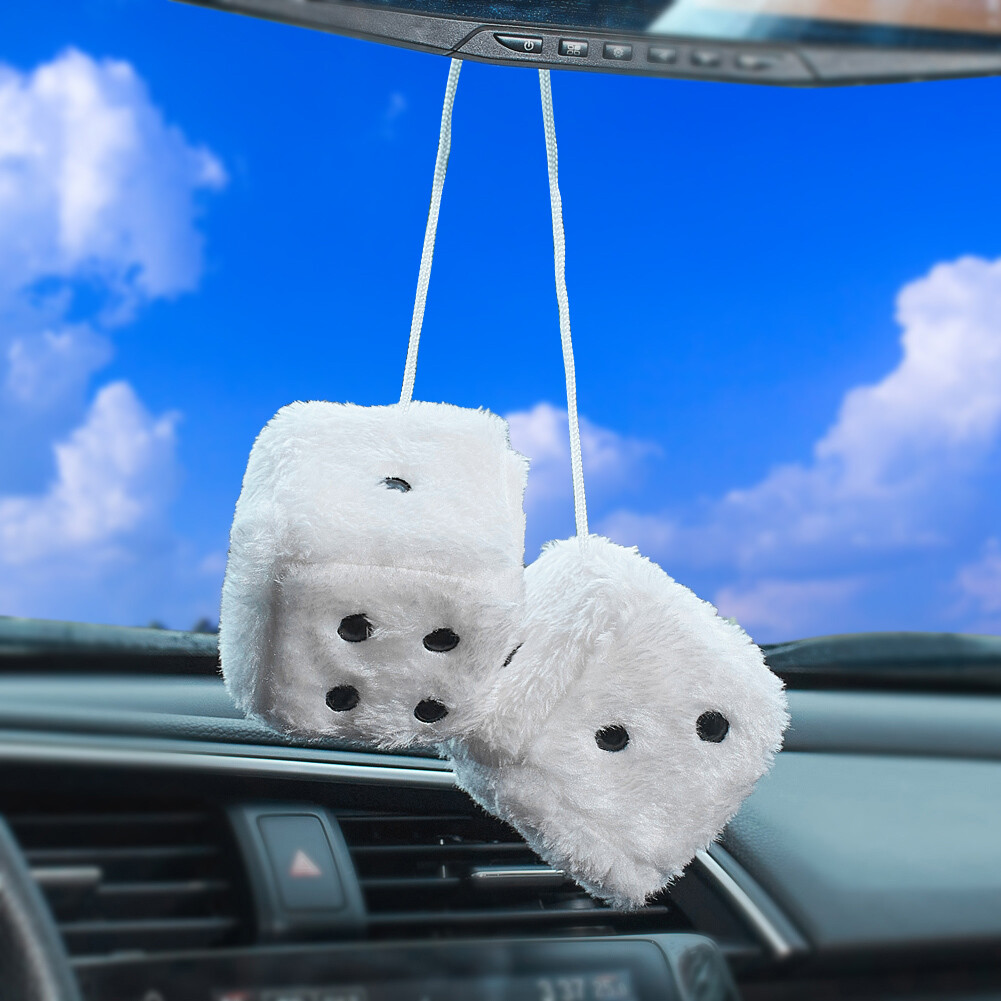 2.95” Fuzzy Plush Dice Retro Square Plush Hanging Mirror Fuzzy Dices Car  Decor