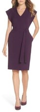 Eliza J Ruffle Sleeves Belted Sheath Dress Purple Crepe V-Neck NWT Sz 2 Fits S
