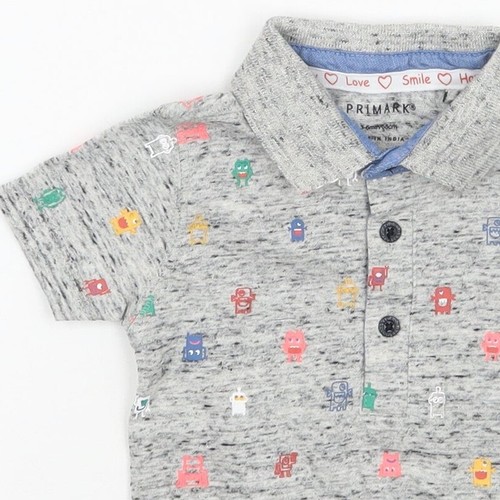 Primark Boys Grey Geometric Cotton Blend Basic Polo Size 3-6 Months Collared - Picture 8 of 12