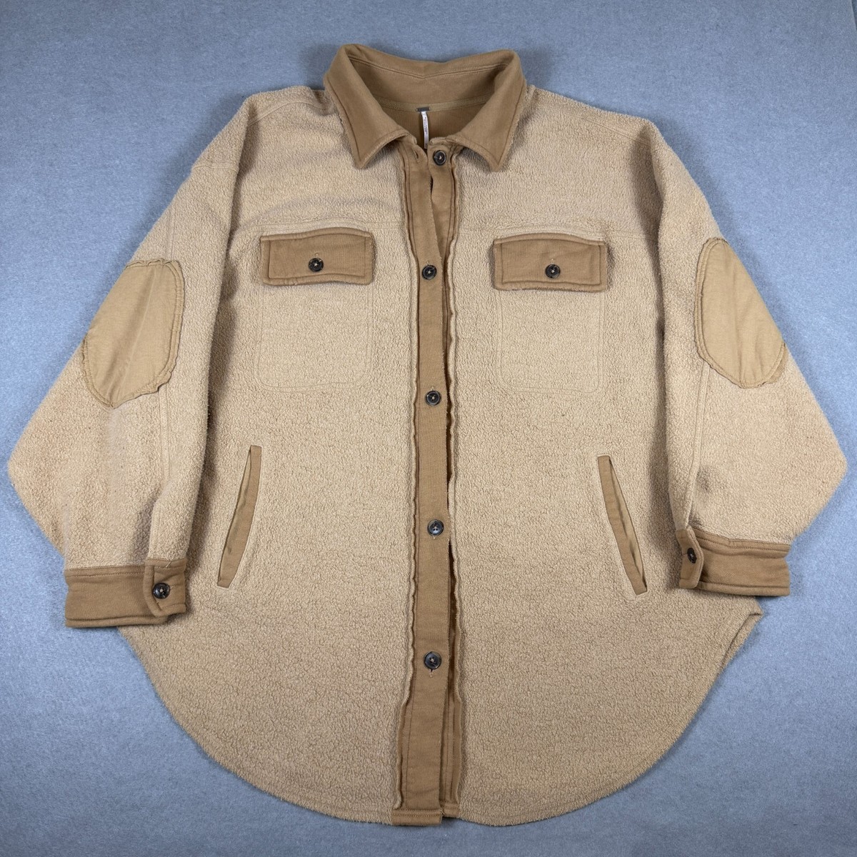 Free People Womens XL Ruby Oversized Fleece Shirt Jacket Brown/Tan Shacket  Boho