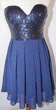 EUC Windsor Blue Sequin Chiffon Dress New Year Holiday Party Dress Size L