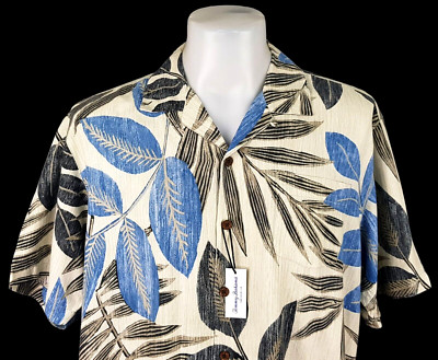 TOMMY BAHAMA Mens 100% Silk Blue S/S LUXURY HAWAIIAN SHIRT - L - 48'' - RRP £119