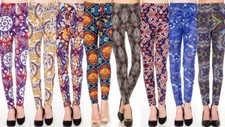 Women's Paisley Print Plus Size Peachskin Printed Leggings O/S 10-18 Blue L03