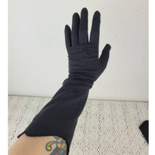 Vintage 50s Fownes Doette Long Black Flower Scalloped Opera Gloves Womens Size 7