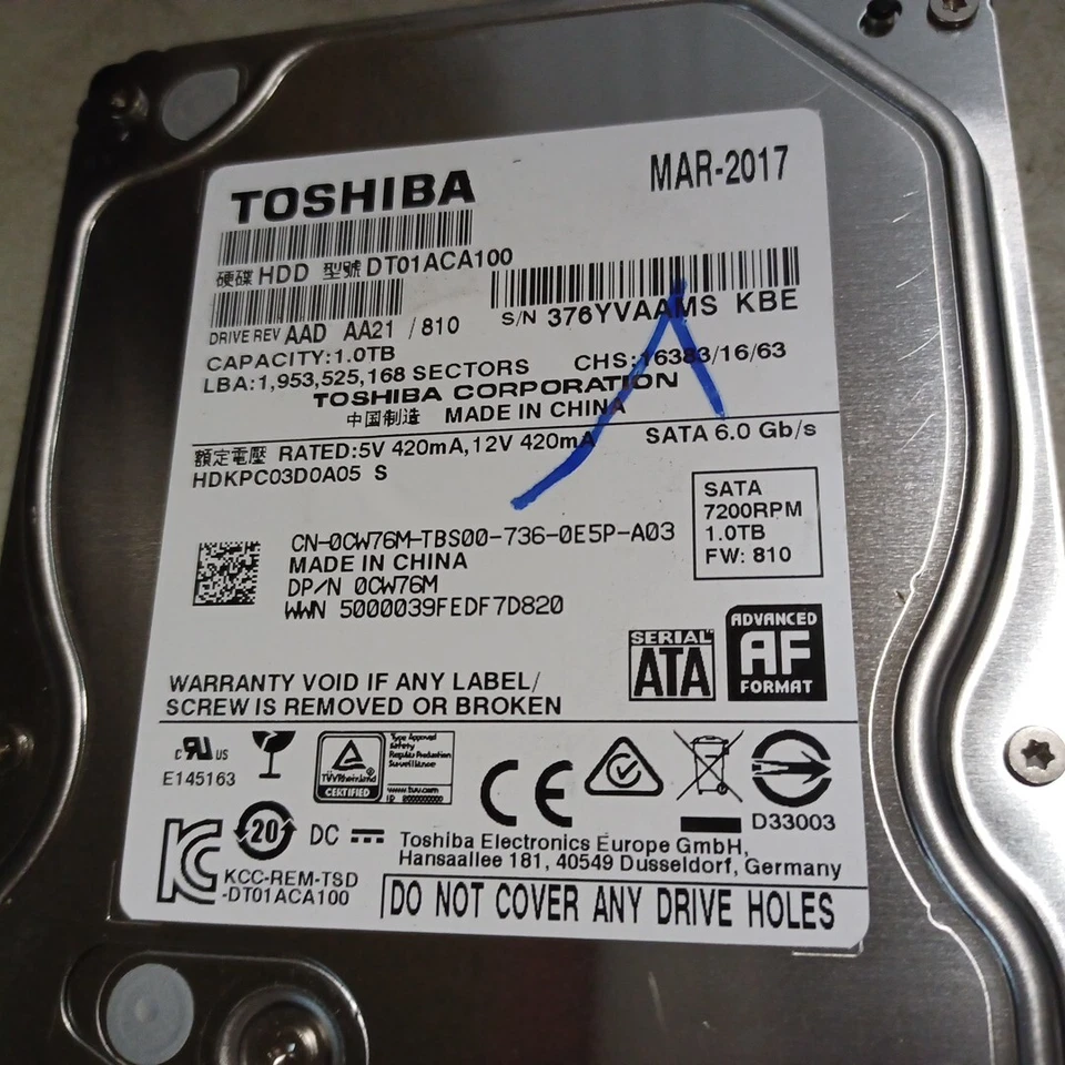 LOT of 7 Toshiba 1TB Hard Drives ST01ACA100 - SATA HDD 7200RPM 6Gb/s - TESTED - Image 2 of 4