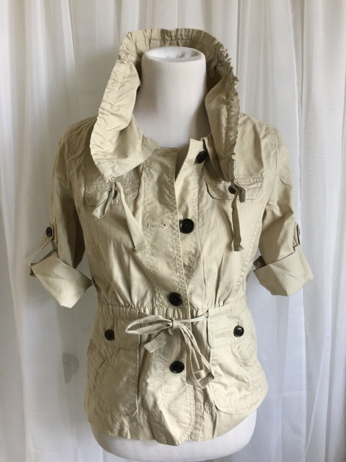 Ann Taylor Loft Tan Drawstring Button Front Light… - image 3