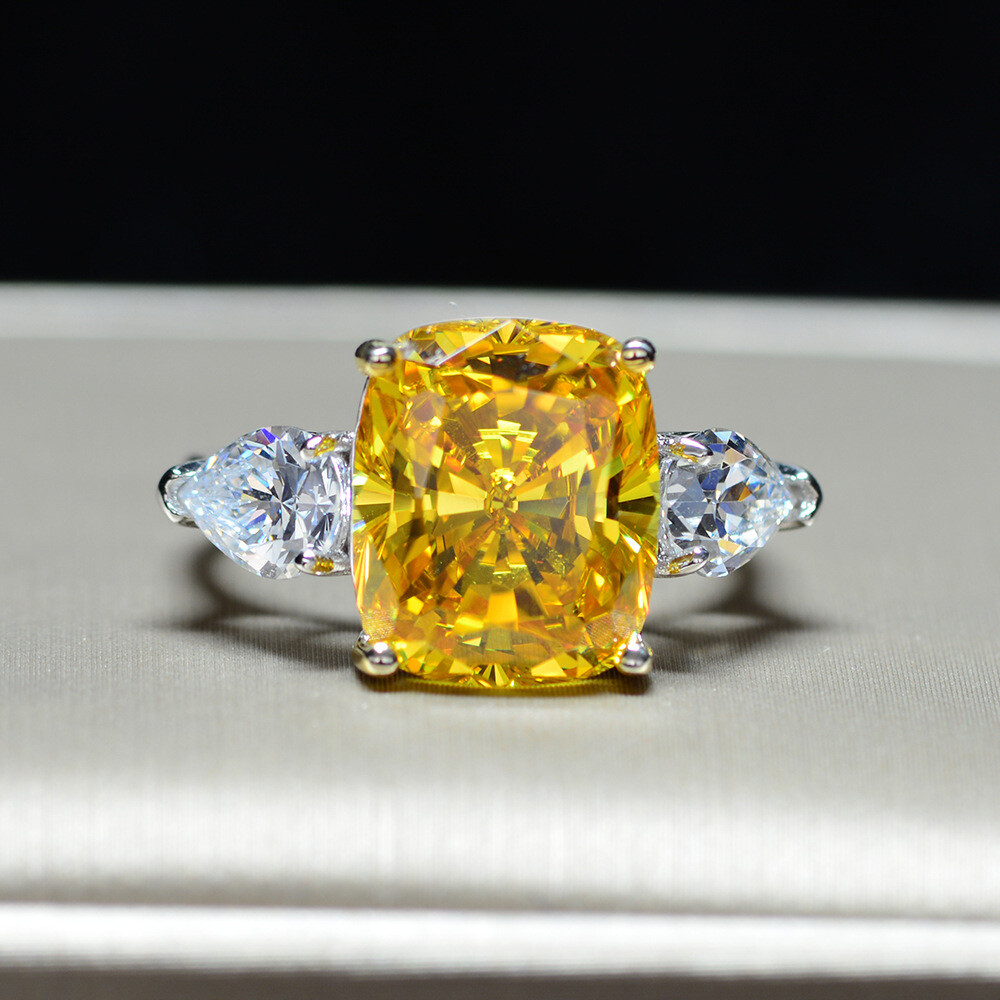Ctw Cushion Cut Yellow Diamond Engagement Ring Solid 925 Silver
