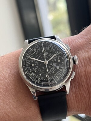 VINTAGE MARVIN STEEL WATCH CHRONOGRAPH CAL VALJOUX 22 50er SNAIL DIAL ''TOP''