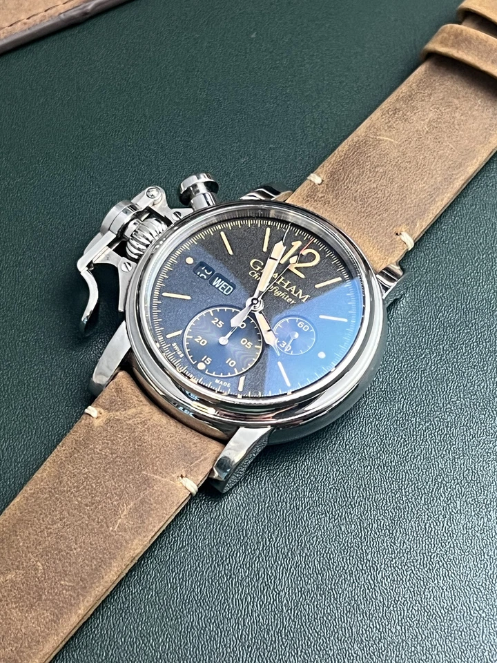 Genuino Graham Chronofighter Vintage Swordfish 22mm correa de cuero marrón BRAL 157 Foto 3 de 4