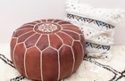 Moroccan Pouf Leather Round Ottoman Footstool Poof Pouffe Seat Stool Tan Hassock — photo 2
