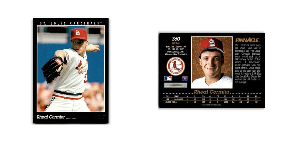 Rheal Cormier 1993 Pinnacle #360 St. Louis Cardinals Baseball Card NM - Image 3 of 3