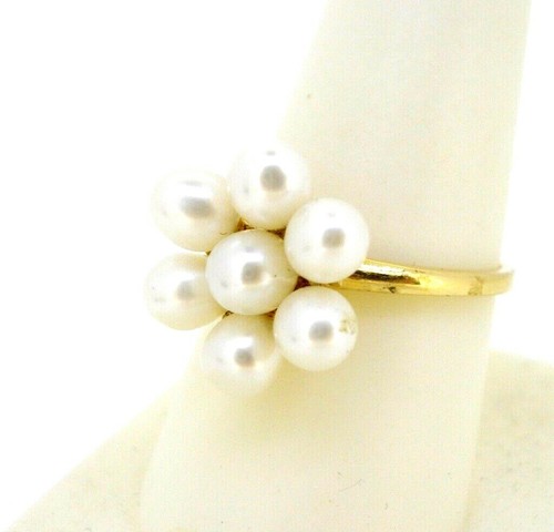 Ring 14K yellow gold 7 Cultured biwa pearl cluster - 第 5/11 張圖片