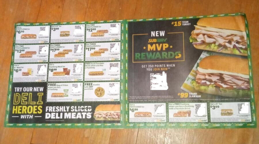 Burger King & Subway Coupons 6 sheets Exp 11/26/2023