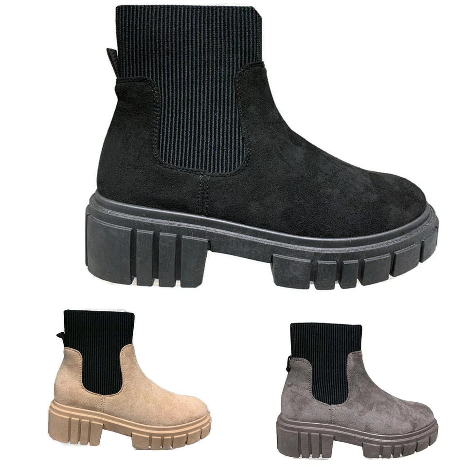 CORE SHOES Women Sock Ankle Boots Winter Mid Calf New Comfy Casual Chunky Heel Shoes