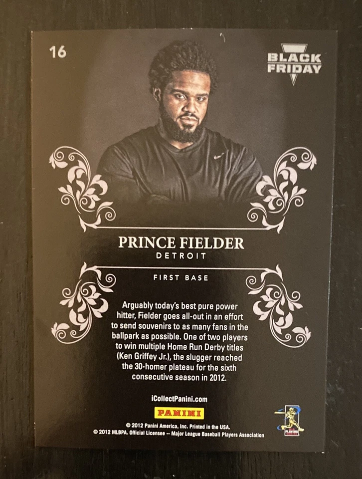 2012 Panini Black Friday Black Holofoil #16 Prince Fielder - Image 2 of 2