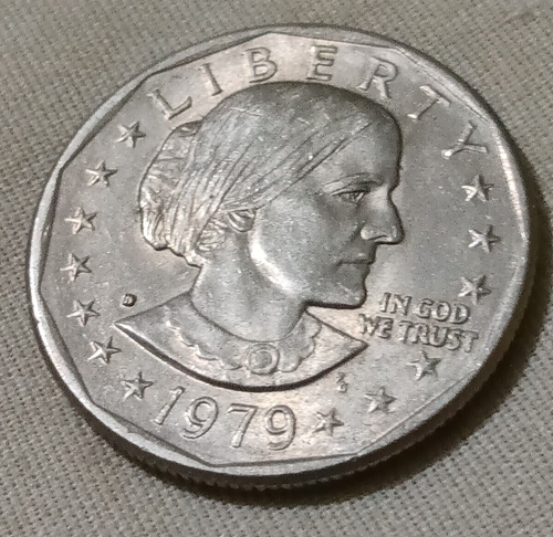 RARE--1979 'D' SUSAN B. ANTHONY DOLLAR COIN--FILLED 'D' DOT, FG ERROR ...