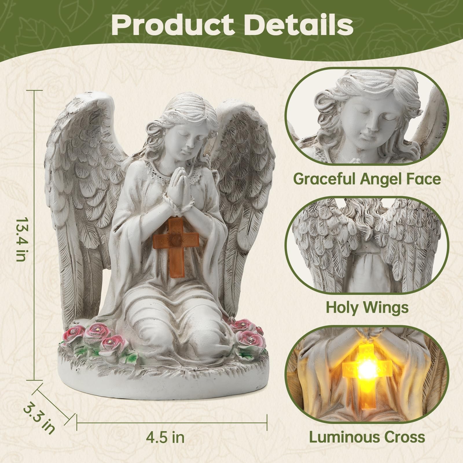 Elegant Solar-Powered Angel Garden Statue for Outdoor and Cemetery Decorations