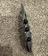 Silver Metal Fantasy Dagger, Double-Edge Blade, Black Decorative Stones