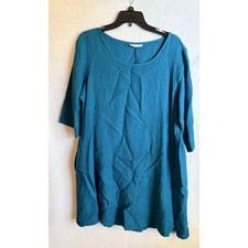 Bryn Walker Teal Blue 100% Linen 3/4 Sleeve Tunic Dress with Pockets Womens S