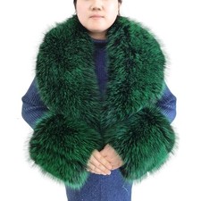 Faux Fur Collar Cuffs Set Warm Fake Fur Scarf Winter Women Fluffy Green-set
