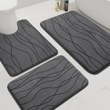Memory Foam Bathroom Rug Set, 3 Pieces - Dark Grey Ultra Soft, Absorbent, Non...