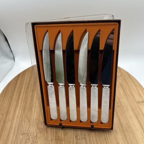 VTG Sheffield England Steak Knive Set w/Pearlex Handles & Case NIB Set Of 6