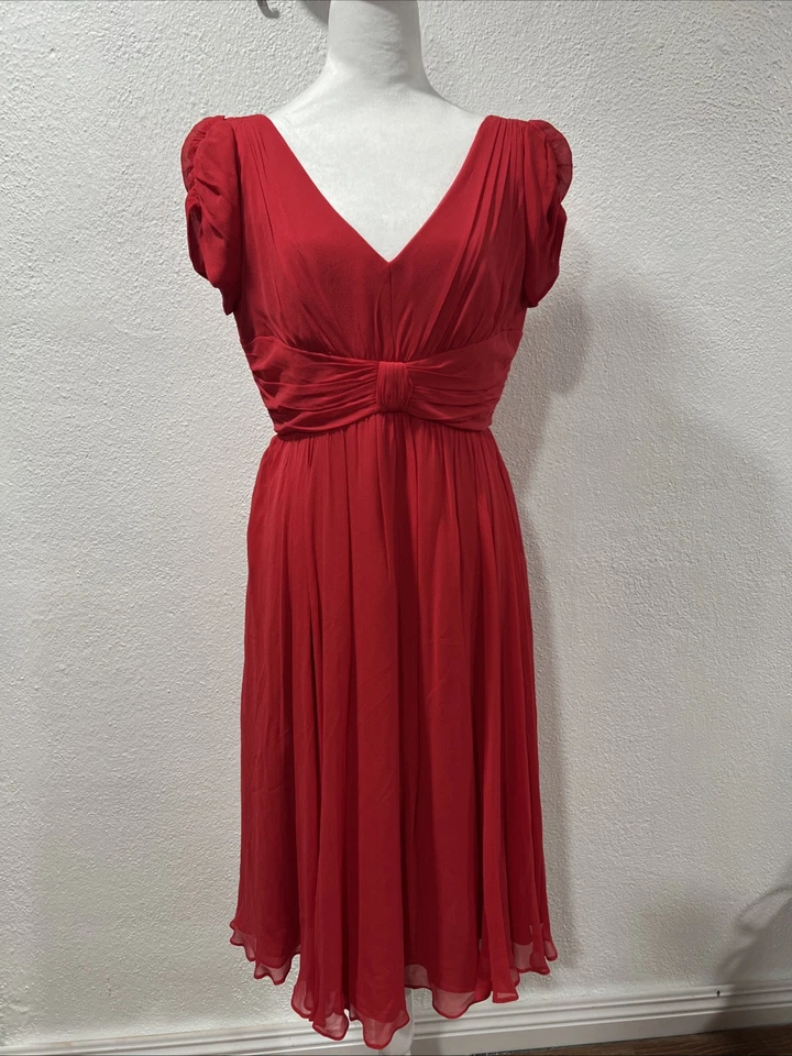 Suzi Chin For Maggy Boutique Silk Dress Womens 6 Tomato Red Short Sleeve - Image 2 of 4