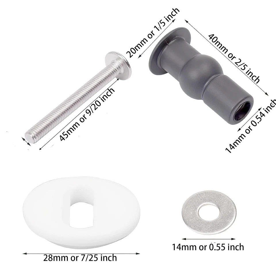 Non-Slip Toilet Seat Bolts and Screws  Kit (4 Pack) for 14-16Mm Holes - Secure F - Image 4 of 4