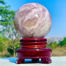 2.38LB Natural Pink Cherry Blossom Agate Geode Quartz Sphere Crystal Energy Ball