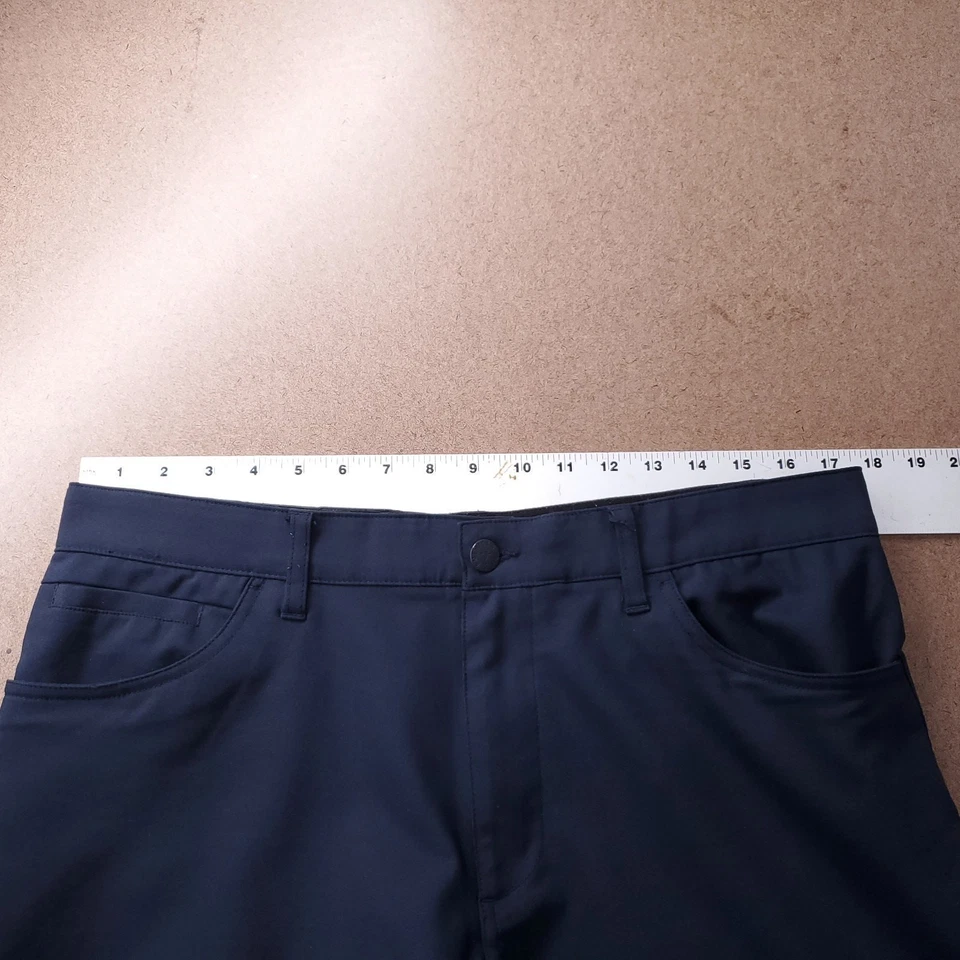 Pantalones altos americanos para hombre 36x36 azul marino mezcla de algodón elásticos informales clásicos atemporales Foto 3 de 4