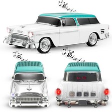 New White Retro Car WS-1955 Bluetooth Speaker with FM Radio, USB, SD, AUX Input