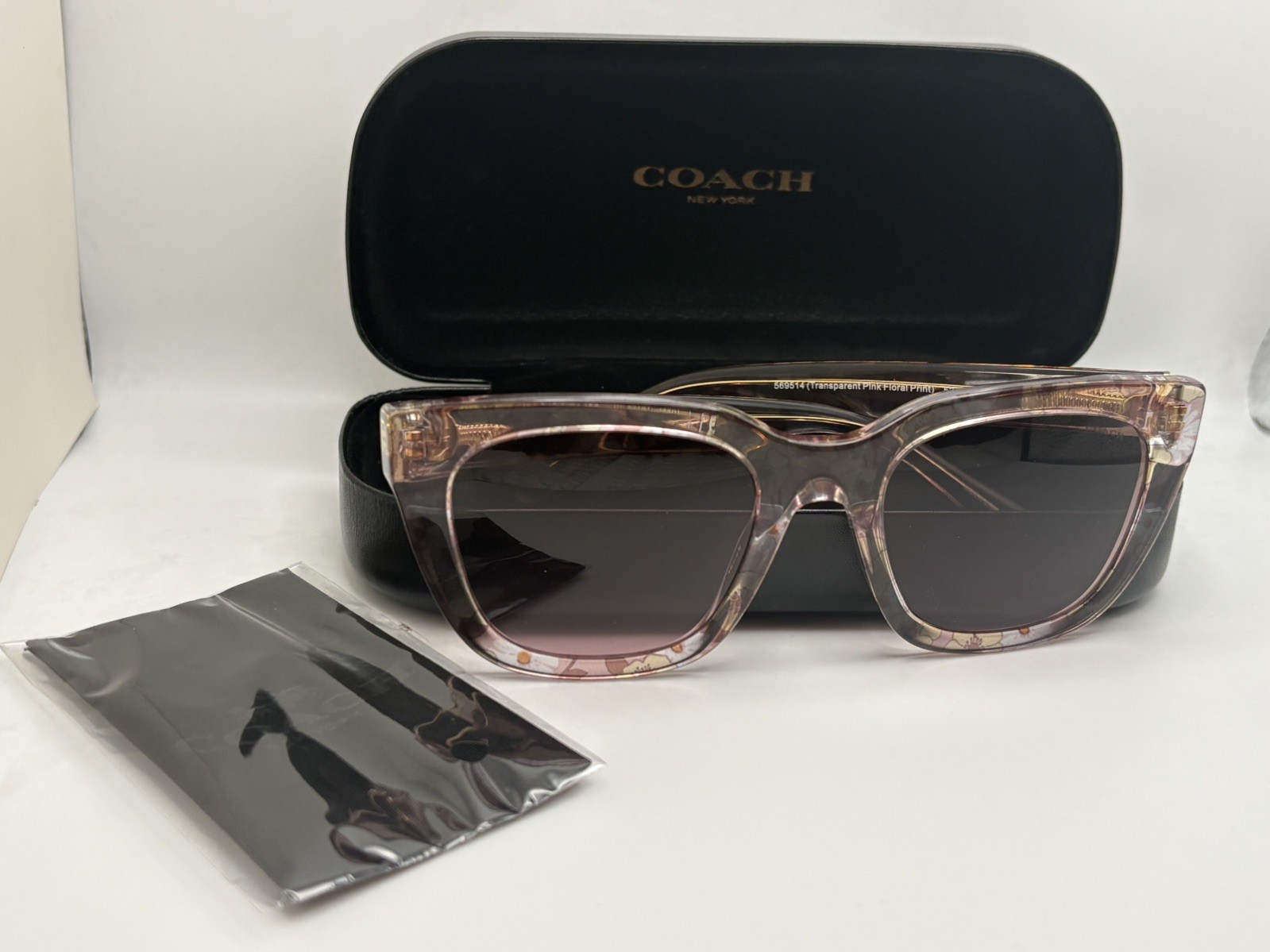 Coach Pink Floral HC 8318 Women's Square Sunglasses + Case + Cleaning cloth thumbnail 2