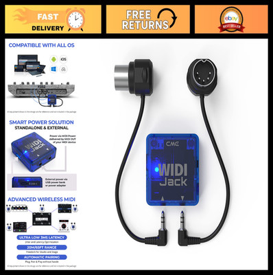 Bluetooth MIDI Adapter with 5-Pin DIN Cables, Ultra Low 3ms Latency, USB-C Power