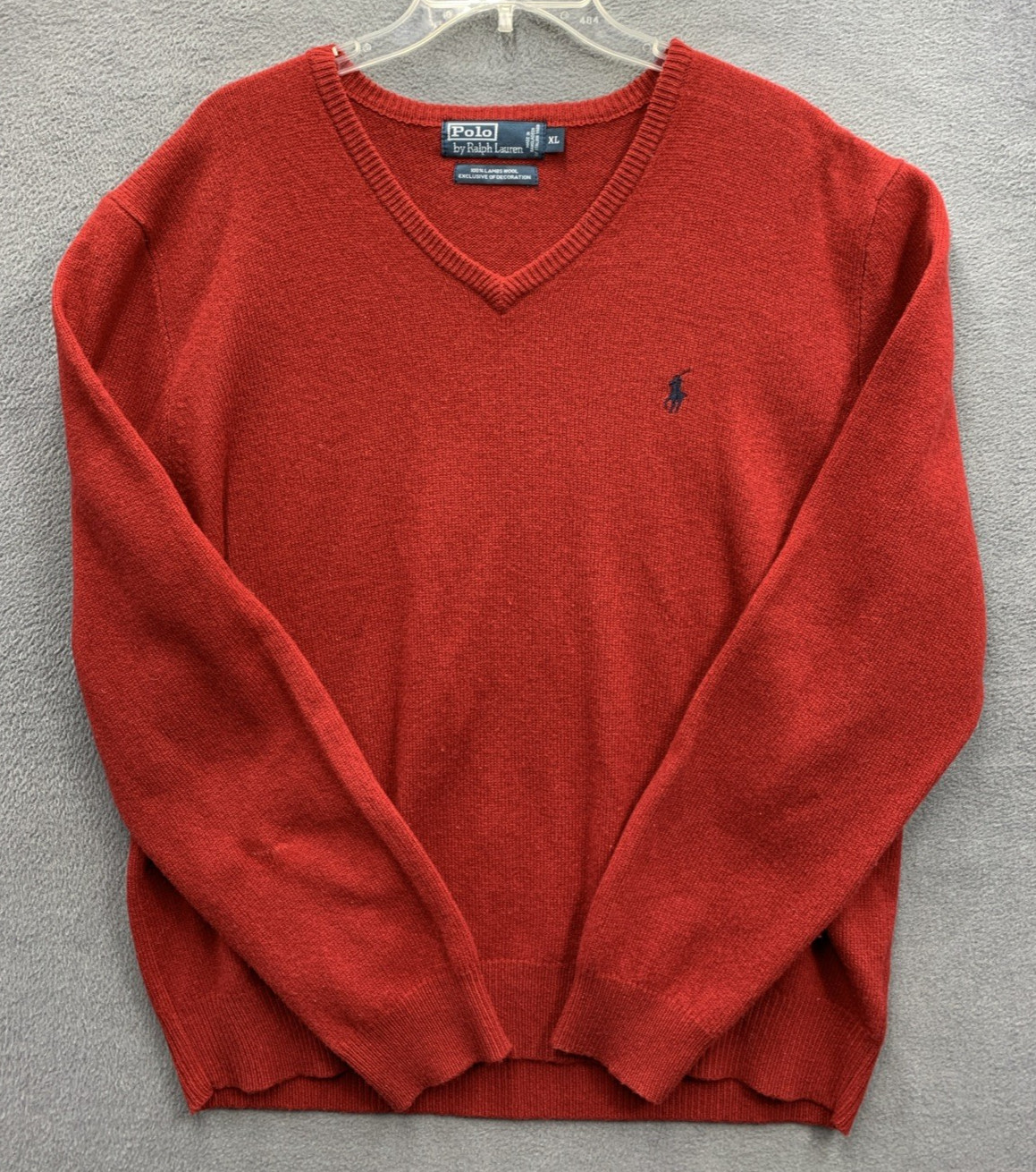 Vintage Polo By Ralph Lauren Mens Knit Wool Sweater 100% Lambs Wool Red Size XL