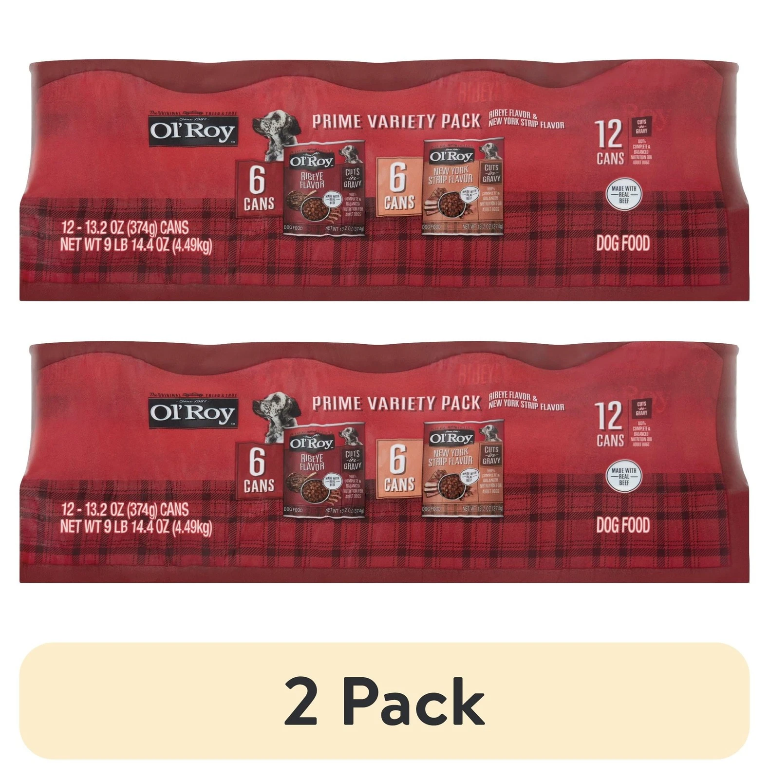 (2 pack Ol' Roy Ribeye Flavor & New York Strip Flavor Cuts in Gravy Wet Dog Food