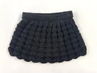 Vintage 1940’s Black Crochet Purse Fan Handbag with Talon Brass Zipper