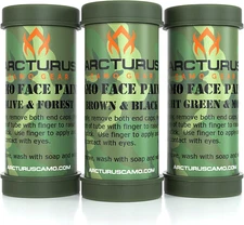 Camo Face Paint Sticks - 6 Camouflage Colors in 3 Double-Sided Tubes | Compact C