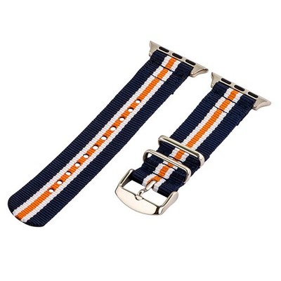 Navy/Orange/White - 2 Piece Classic SS Nylon Watch Band for 38mm Apple Watch
