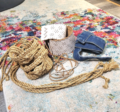 Trio of Boho Tie Back Belts White Cutout Studded Leather, Macrame and Denim s-l1200.png main image 2
