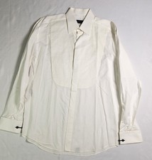 Canali White Tuxedo Shirt Men French Cuff Marcella Pique Bib Dress Shirt Italy