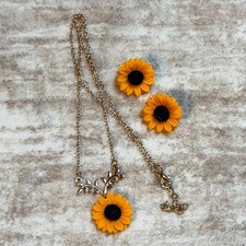 Sunflower Necklace Earrings Matching Set Summer Dainty Charming Delicate Floral