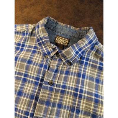 C.E. Schmidt Workwear Mens XL Blue Grey Plaid Button Down Shirt 100% Cotton