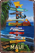 Vintage Metal Tin Signs - Beach Direction Sign All Ways Great on Maui Hawaiian T