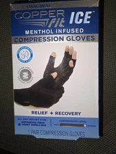 Copper Fit Ice Menthol Infused Compression Gloves S/M Relief Recovery NIB