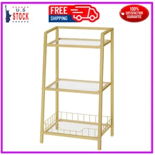 Gold Bookshelf, 3-Tier Tempered Glass Bookcase, Bathroom Storage Stand, for Bath