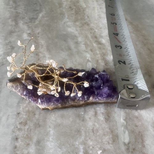 Amethyst Crystal Cluster with Gemstone Wire Tree Decor, Approx. 3.5 inches 