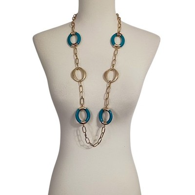 Vtg 80s Mariner Acrylic Link Chain Necklace Gold Tone Chunky Mod Old Money Chic